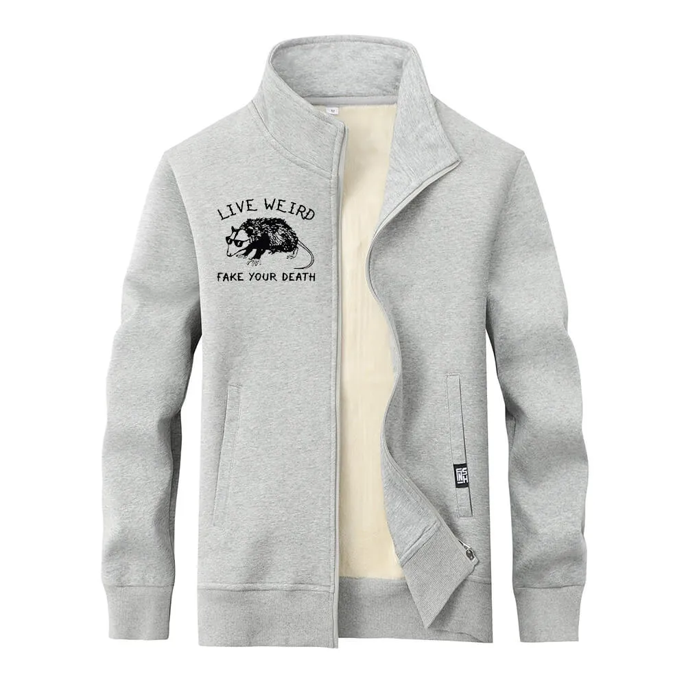 Live Weird Fake Your Death Rat Fleece Stand Collar Zip Cardigan sold by GTHIC product image thumbnail 3