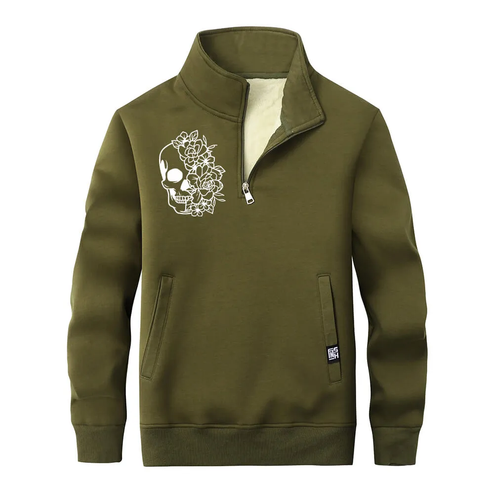 Half Face Skeleton Flower Stand Collar Zip Fleece Sweatshirt sold by GTHIC product image thumbnail 2