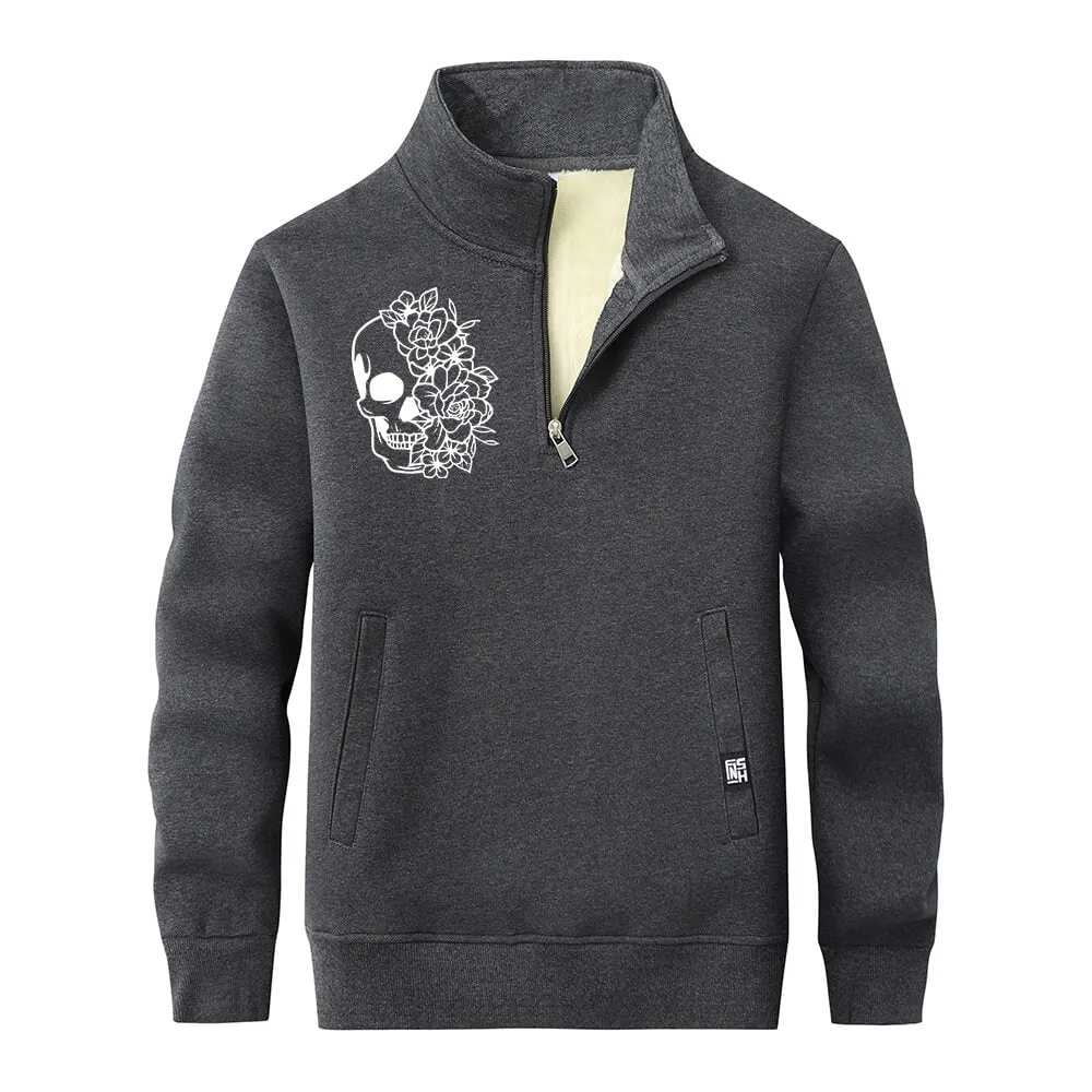 Half Face Skeleton Flower Stand Collar Zip Fleece Sweatshirt sold by GTHIC product image thumbnail 4