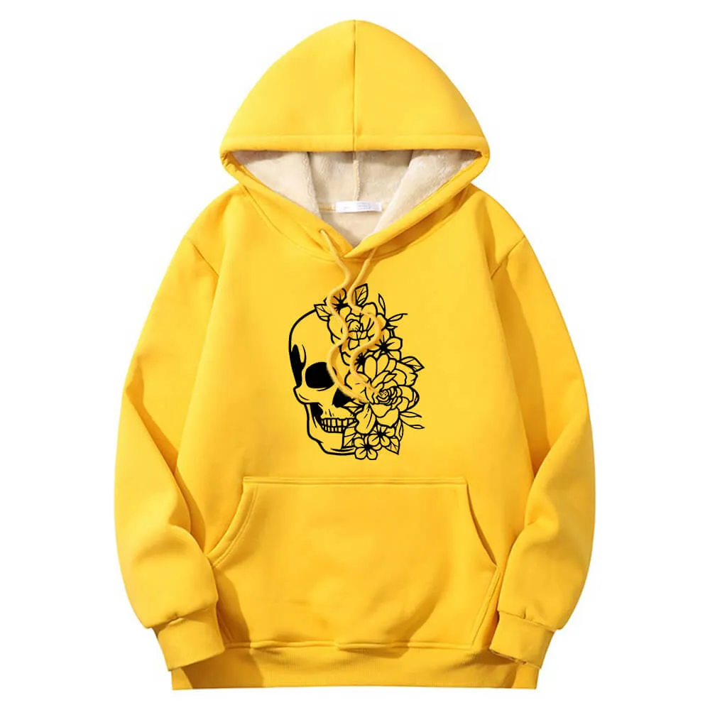 Half Face Skeleton Flower Crew Collar Fleece Sherpa Hoodie sold by GTHIC product image thumbnail 5