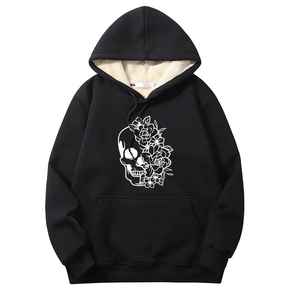 Half Face Skeleton Flower Crew Collar Fleece Sherpa Hoodie sold by GTHIC product image thumbnail 2