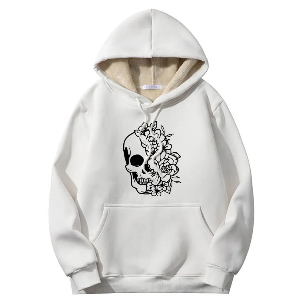 Half Face Skeleton Flower Crew Collar Fleece Sherpa Hoodie sold by GTHIC product image thumbnail 3