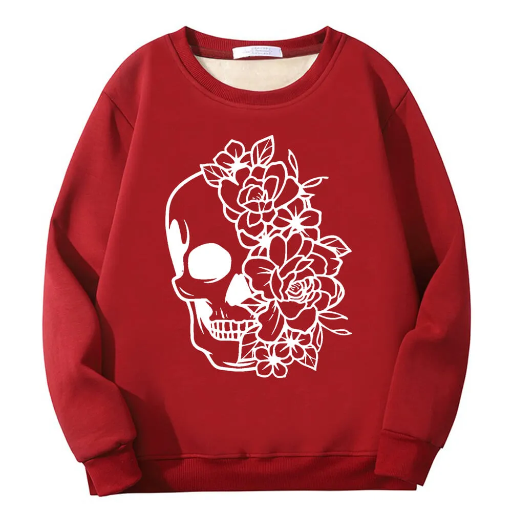 Half Face Skeleton Flower Plague Crew Collar Fleece Sweatshirt sold by GTHIC product image thumbnail 3