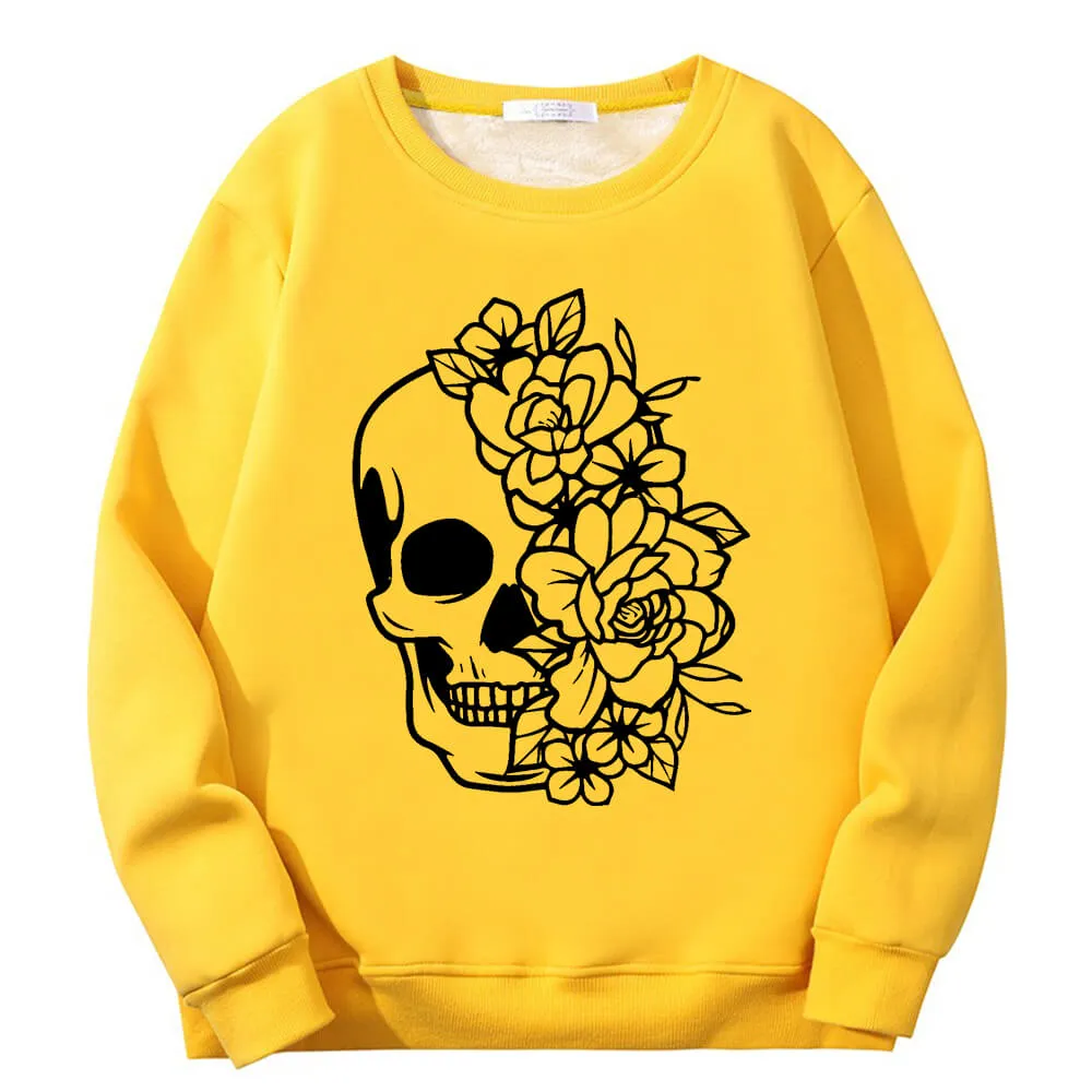Half Face Skeleton Flower Plague Crew Collar Fleece Sweatshirt sold by GTHIC product image thumbnail 5