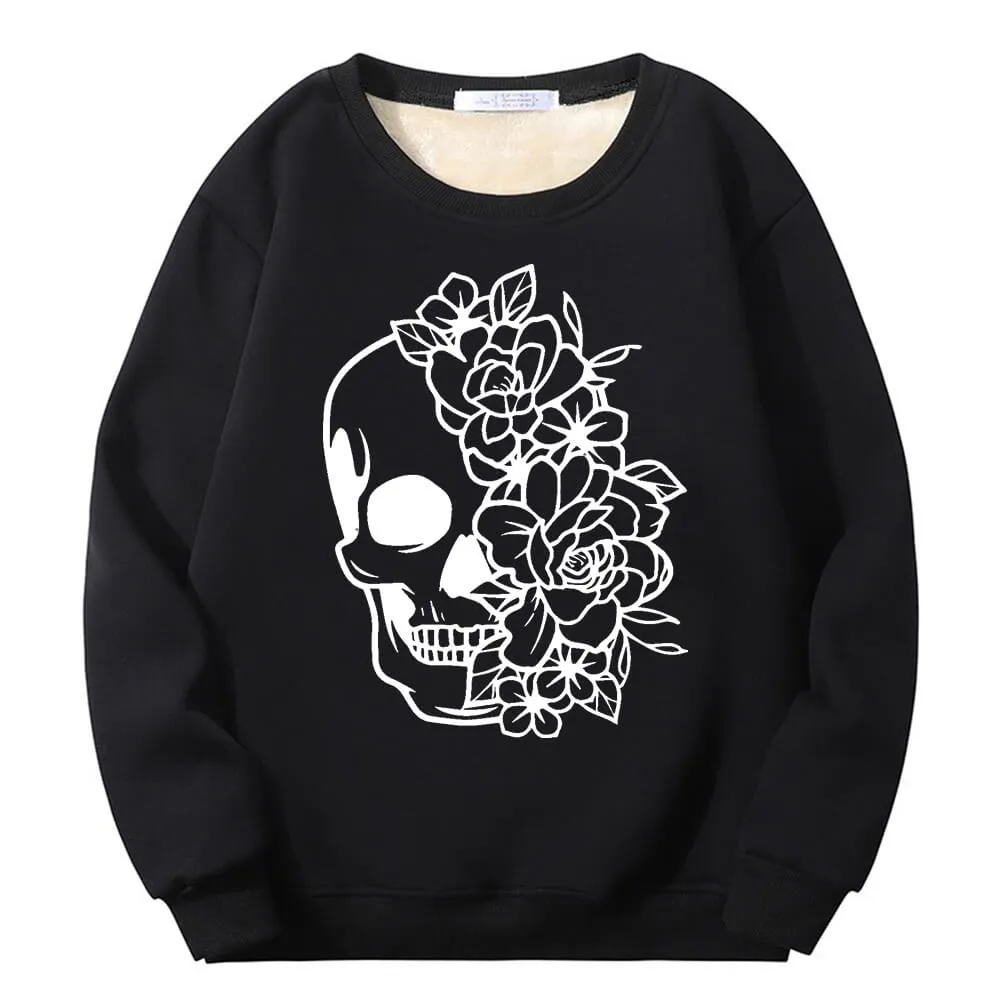 Half Face Skeleton Flower Plague Crew Collar Fleece Sweatshirt sold by GTHIC product image thumbnail 2