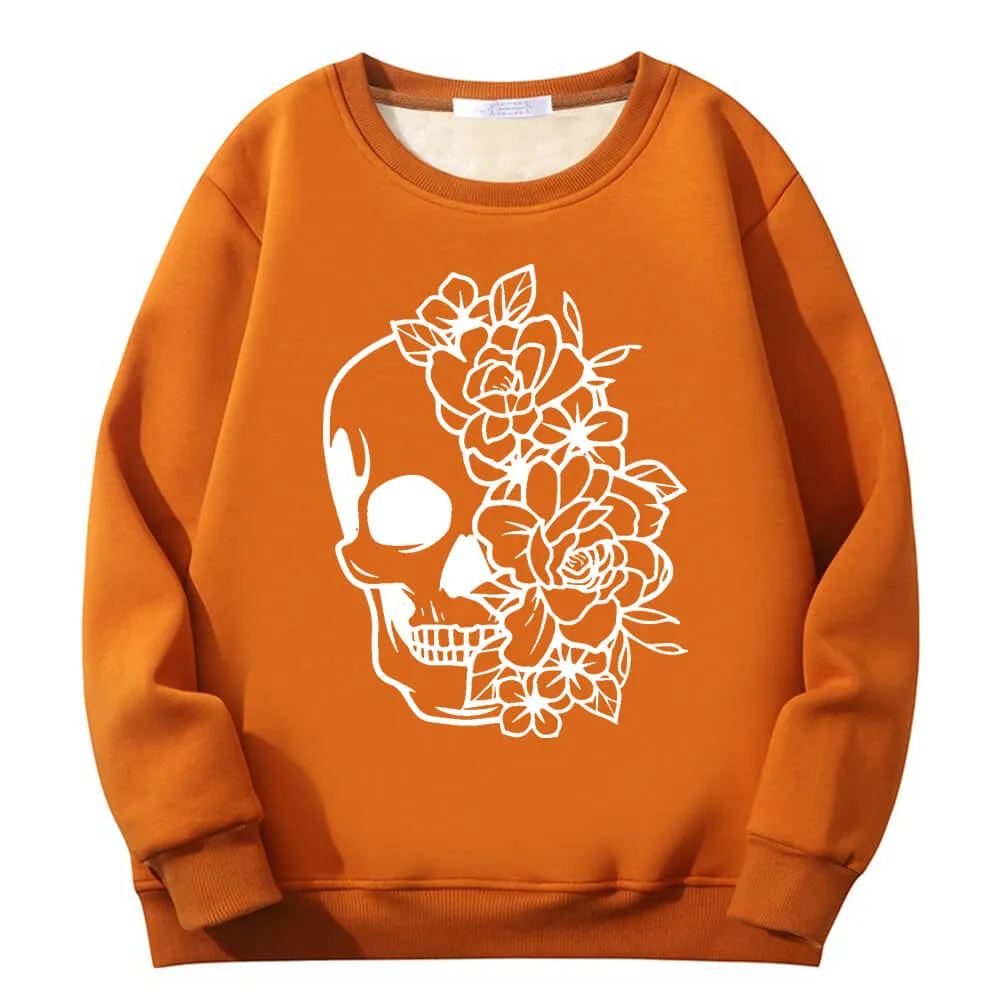 Half Face Skeleton Flower Plague Crew Collar Fleece Sweatshirt sold by GTHIC product image thumbnail 4