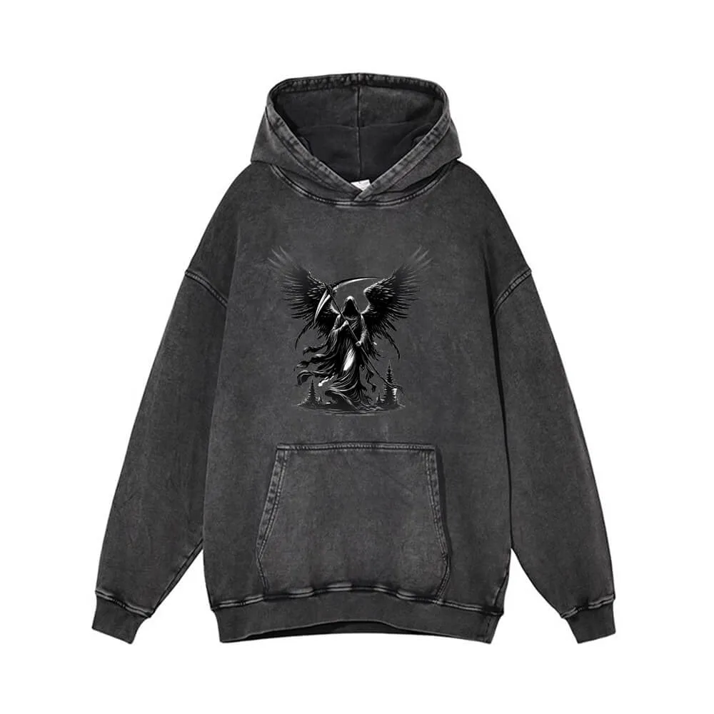 Winged Scythe Grim Reaper Vintage Washed Hoodie sold by GTHIC
