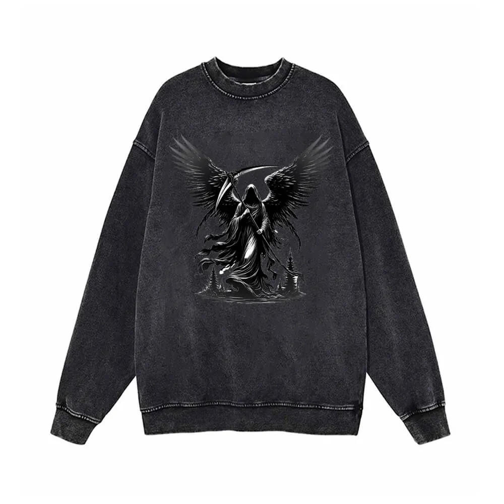 Winged Scythe Grim Reaper Vintage Washed Sweatshirt sold by GTHIC