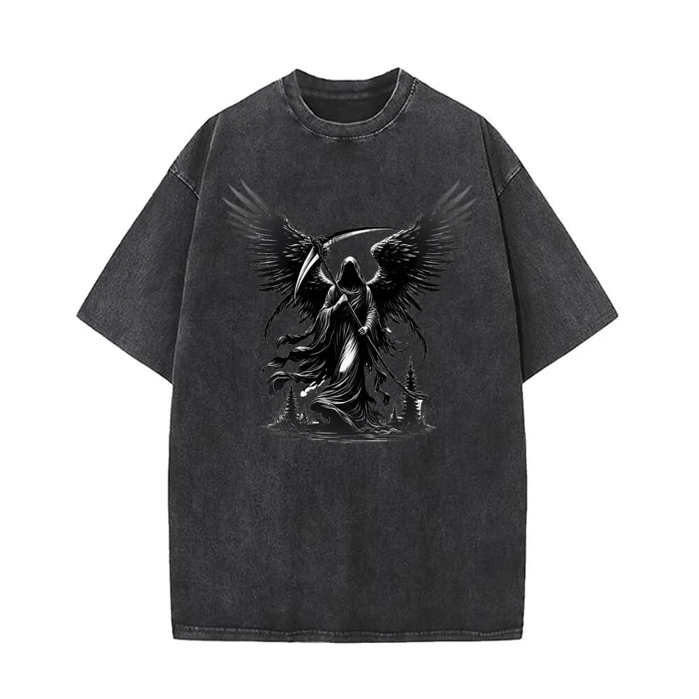 Winged Scythe Grim Reaper Vintage Washed T-shirt sold by GTHIC