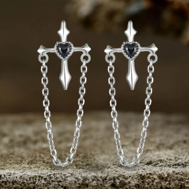 Vintage Cross Chain Tassel Sterling Silver Earrings sold by GTHIC