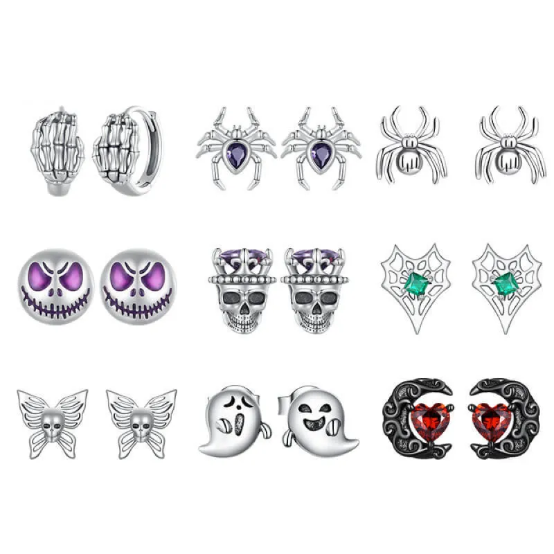 Mysterious Skull Spider Halloween Sterling Silver Earrings sold by GTHIC