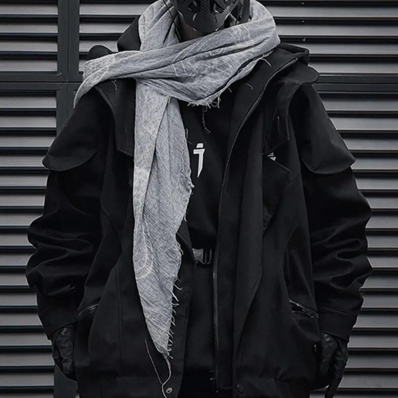 Wasteland Style Frayed Hem Fake Two-Piece Hooded Jacket sold by GTHIC