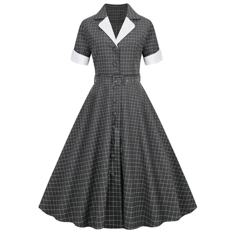 Vintage Plaid V-Neck Belted Dress sold by GTHIC