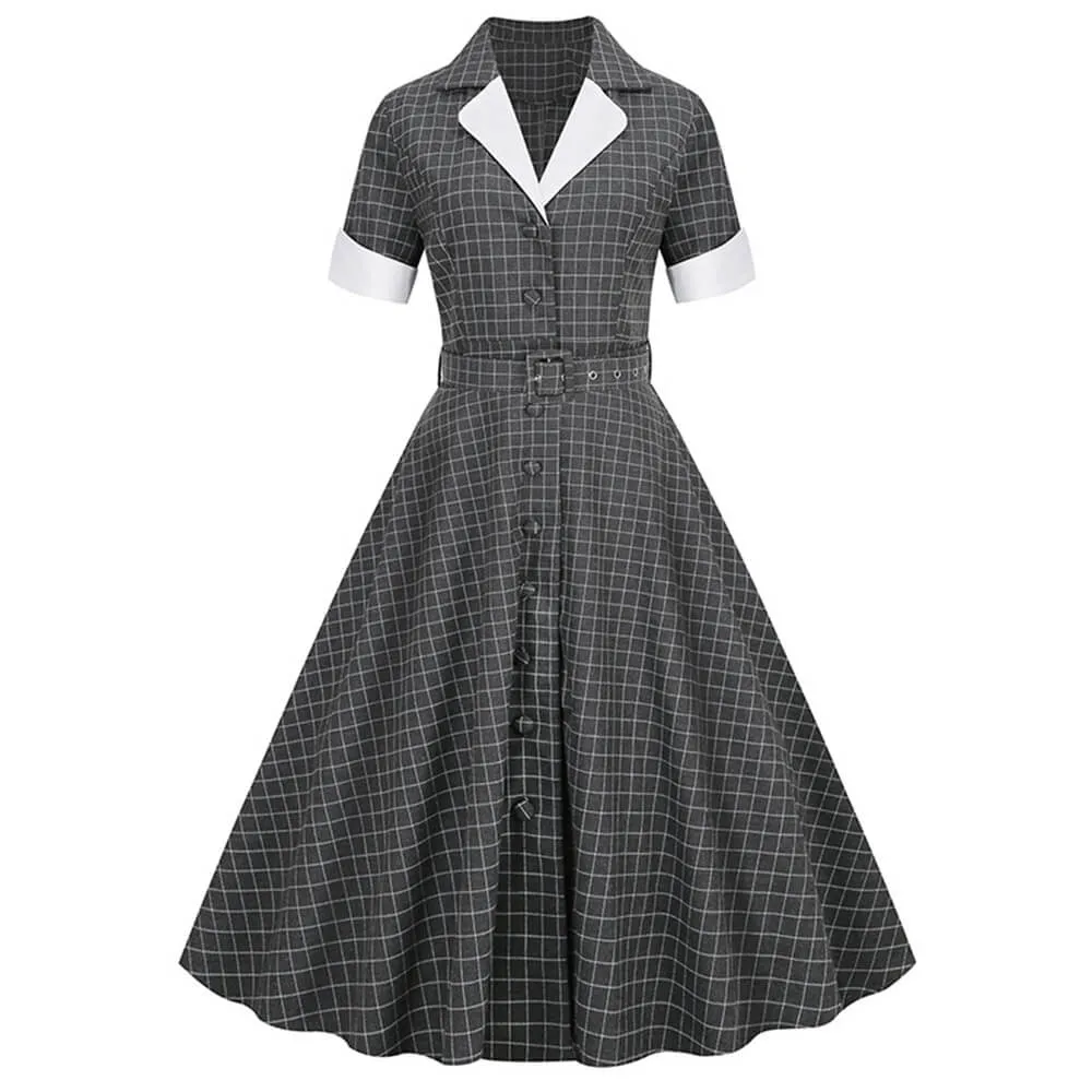 Vintage Plaid V-Neck Belted Dress sold by GTHIC