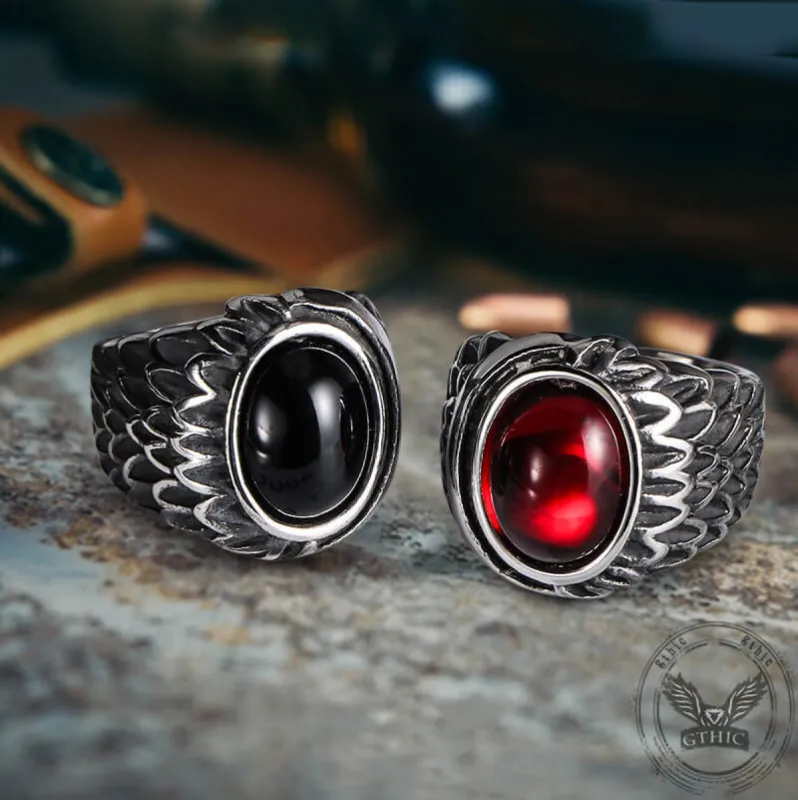 Vintage Feather Wing Agate Stainless Steel Ring sold by GTHIC