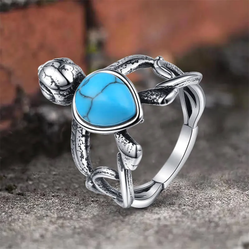 Vintage Indian Turtle Turquoise Stainless Steel Ring made by GTHIC