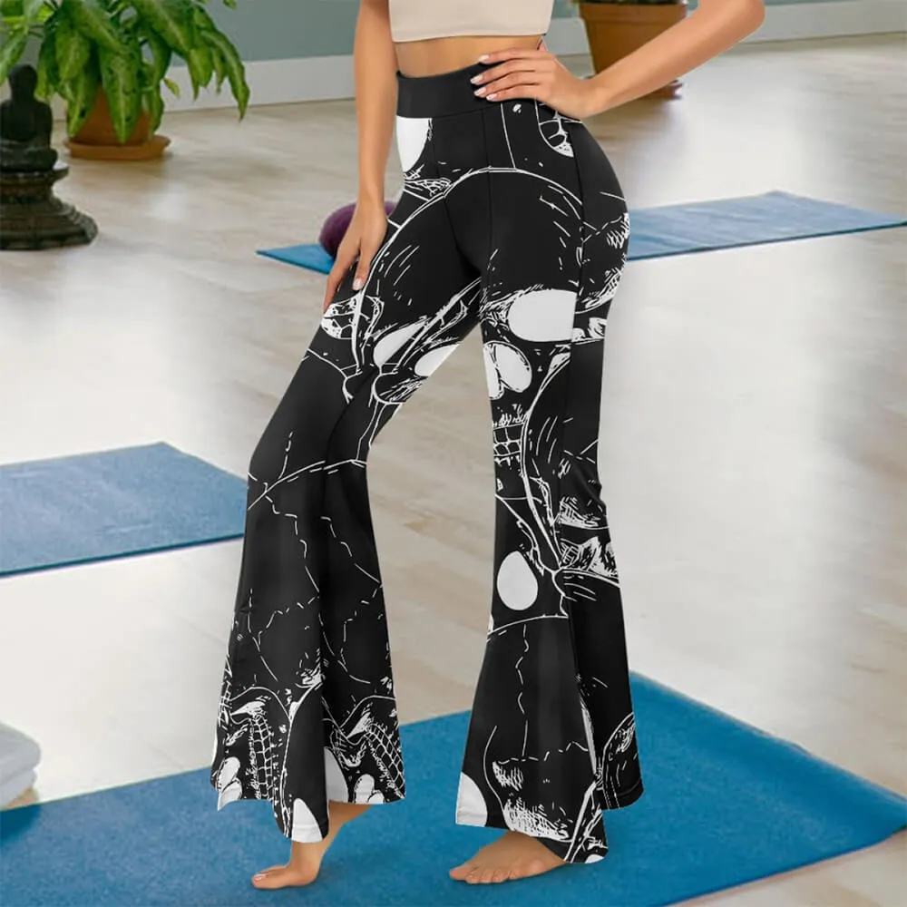 Gothic Skull Print High Waist Flared Pants sold by GTHIC