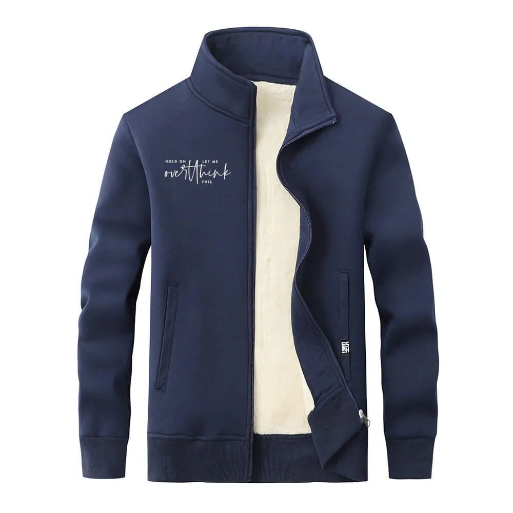 Hold On Let Me Overthink Stand Collar Zip Fleece Sherpa Cardigan sold by GTHIC product image thumbnail 2