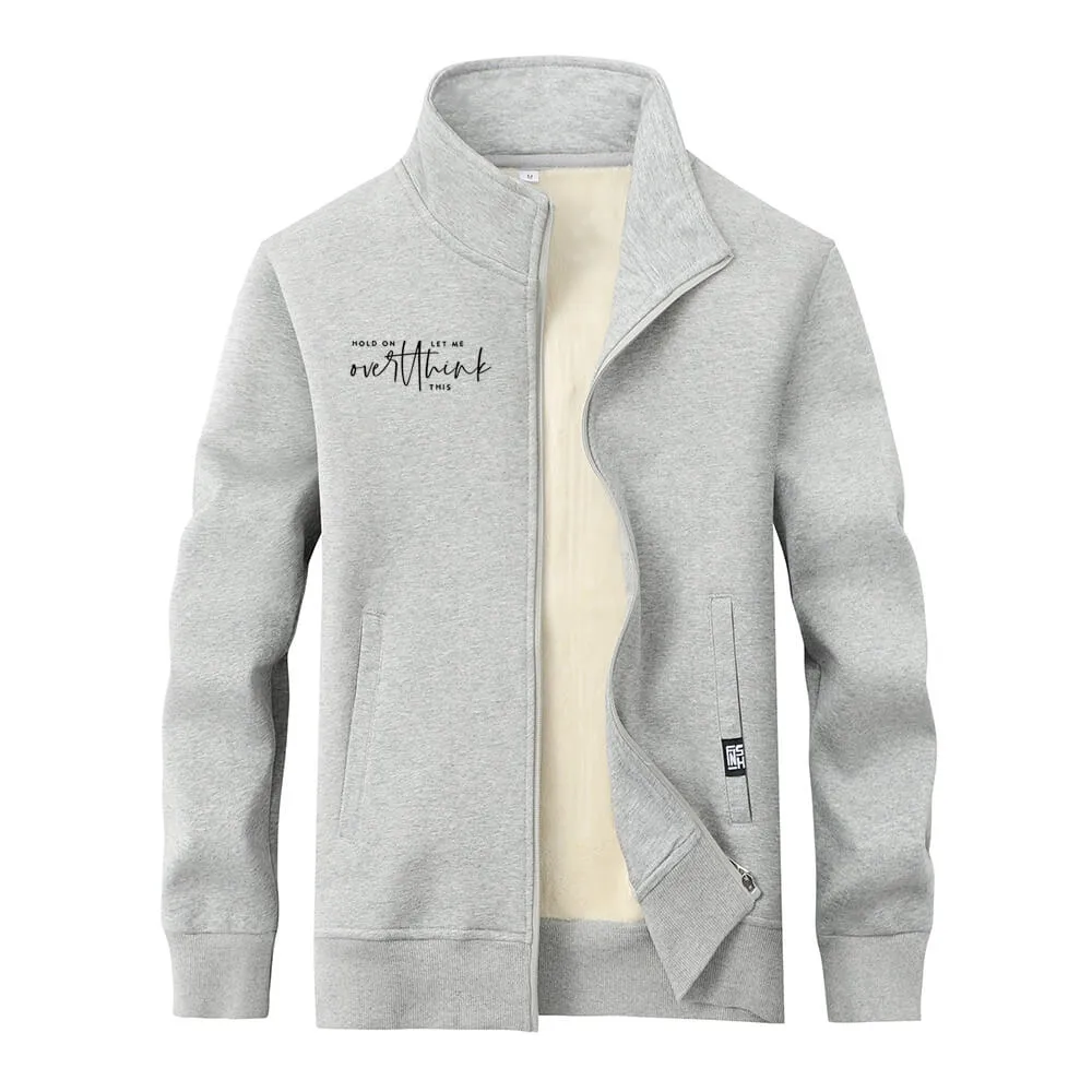 Hold On Let Me Overthink Stand Collar Zip Fleece Sherpa Cardigan sold by GTHIC product image thumbnail 4