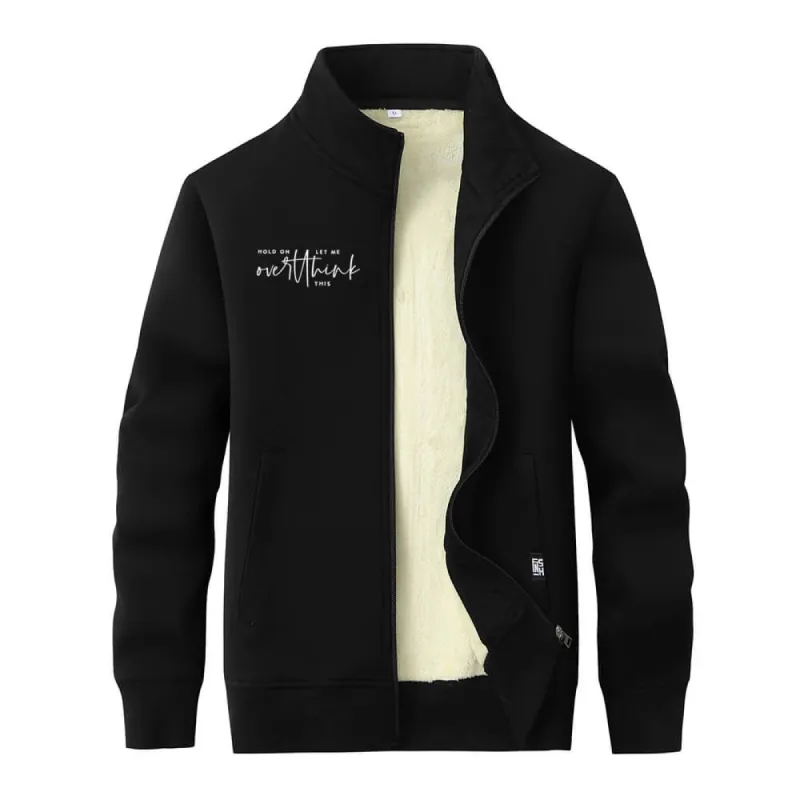 Hold On Let Me Overthink Stand Collar Zip Fleece Sherpa Cardigan sold by GTHIC