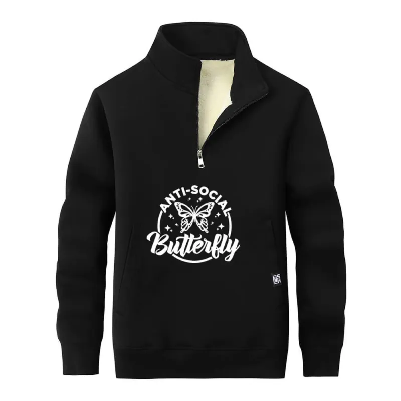 Anti-Social Butterfly Fleece Stand Collar Zip Sweatshirt sold by GTHIC