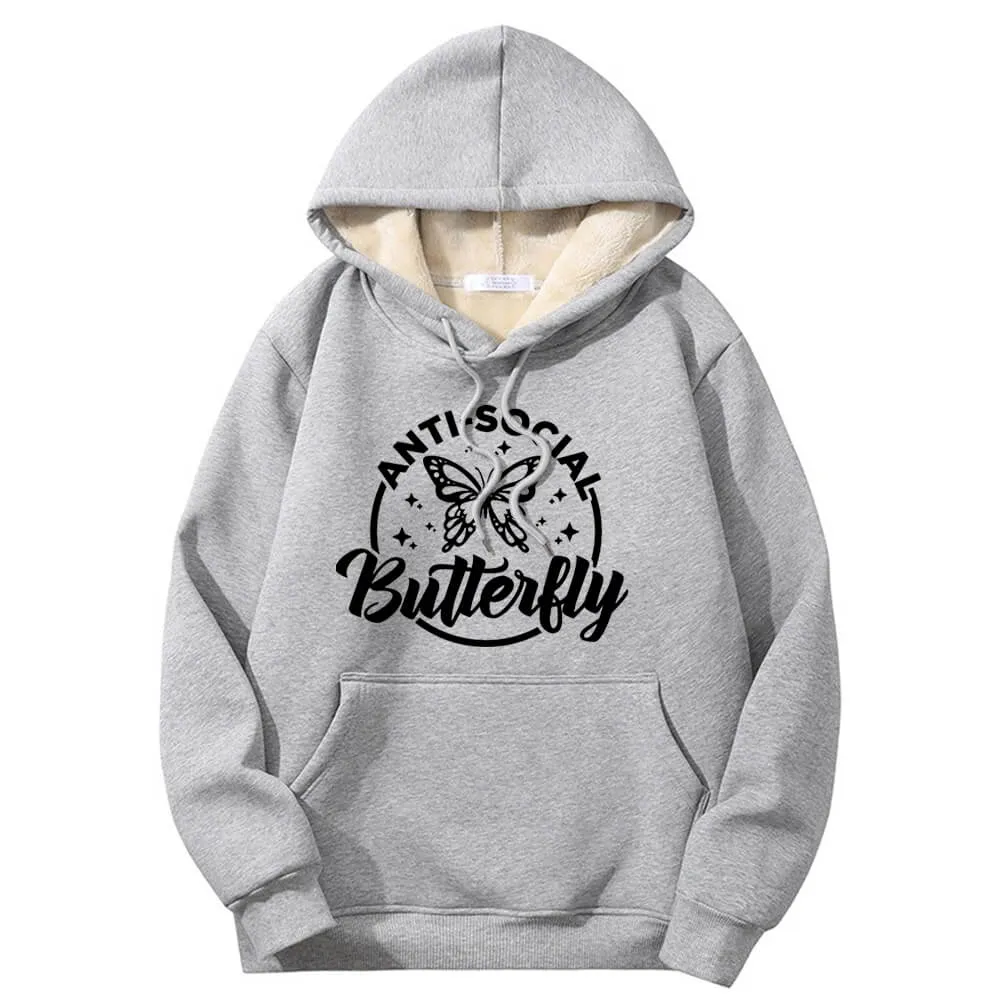 Anti-Social Butterfly Warm Fleece Sherpa Lined Hoodie sold by GTHIC product image thumbnail 3
