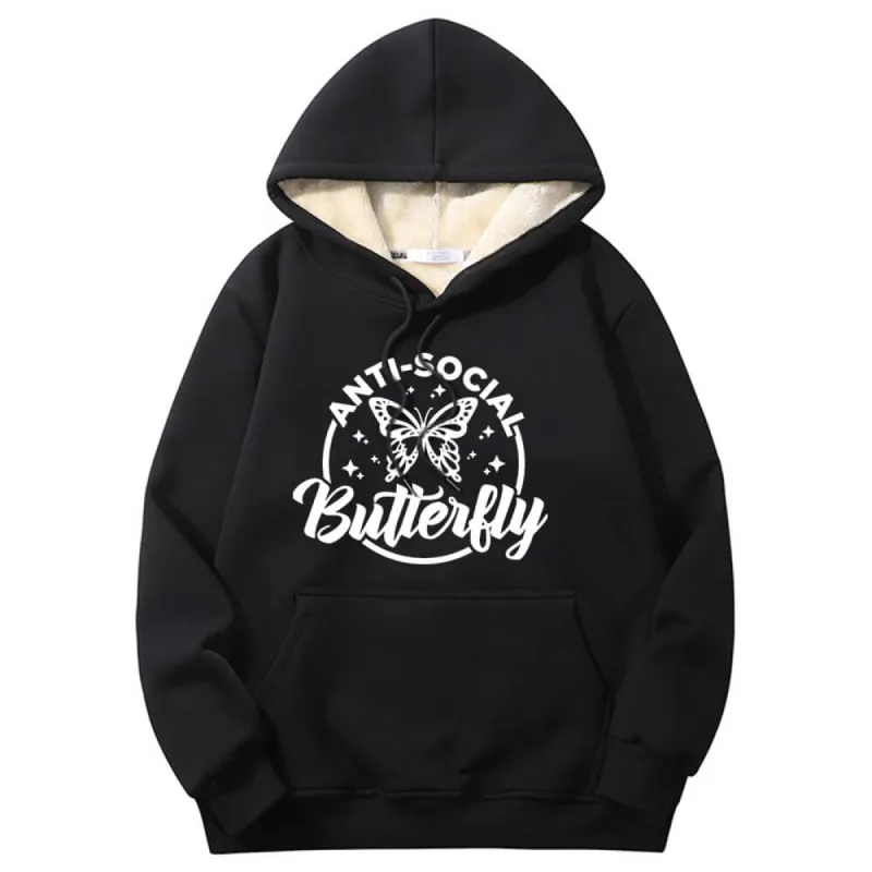 Anti-Social Butterfly Warm Fleece Sherpa Lined Hoodie sold by GTHIC