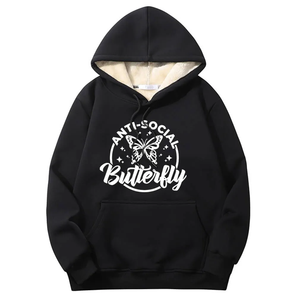 Anti-Social Butterfly Warm Fleece Sherpa Lined Hoodie sold by GTHIC
