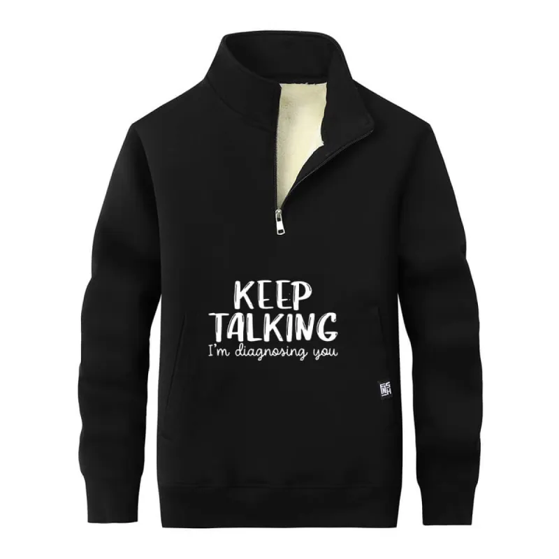 Multicolor Keep Talking Stand Collar Zip Fleece Sherpa Sweatshirt sold by GTHIC