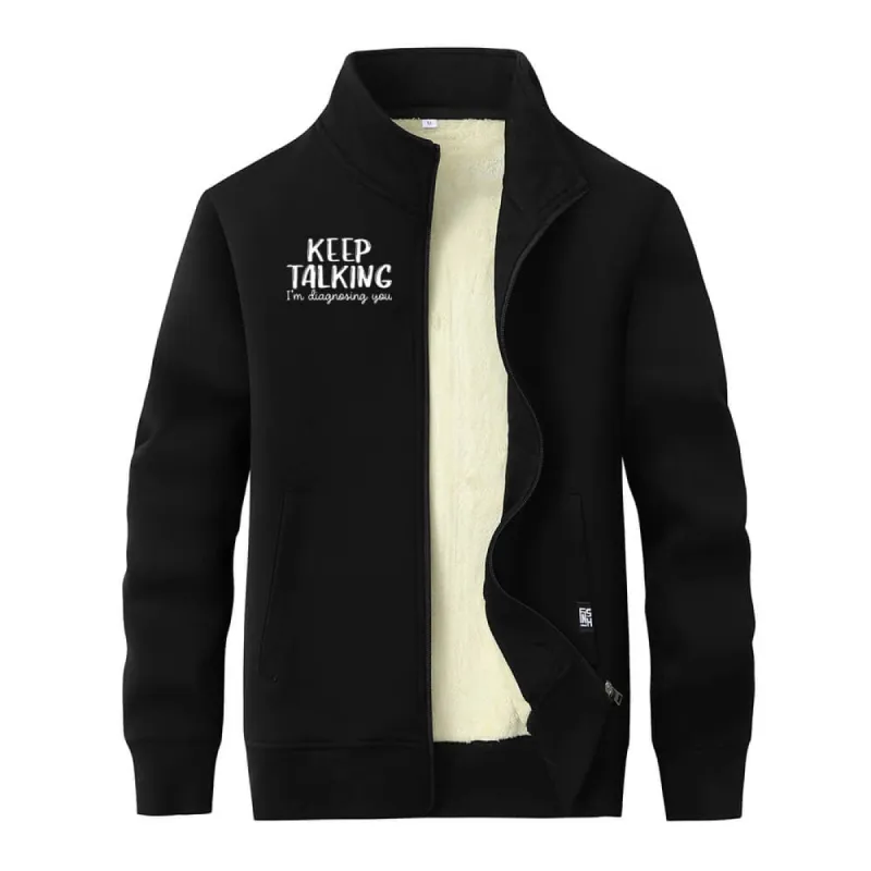 Multicolor Keep Talking Stand Collar Zip Fleece Sherpa Cardigan sold by GTHIC
