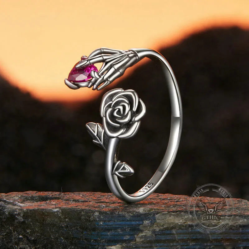 Gothic Rose Skeleton Sterling Silver Open Zircon Ring sold by GTHIC product image thumbnail 3