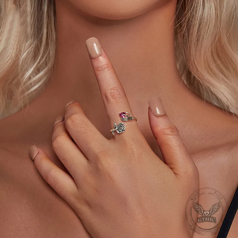 Gothic Rose Skeleton Sterling Silver Open Zircon Ring sold by GTHIC product image thumbnail 2