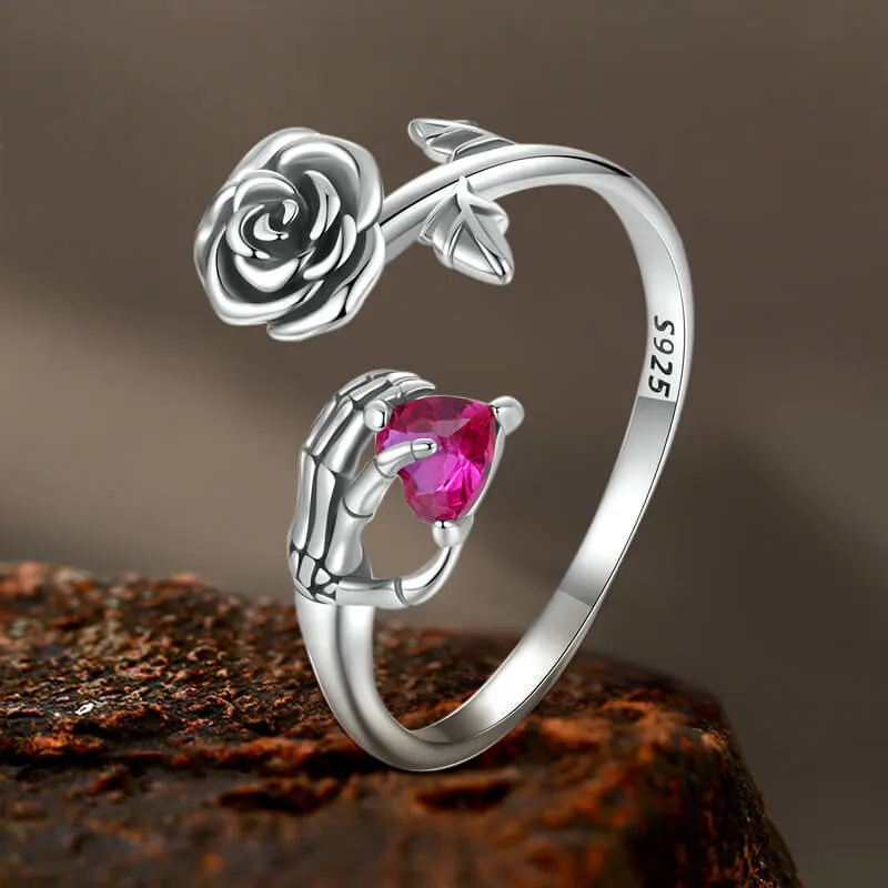 Gothic Rose Skeleton Sterling Silver Open Zircon Ring sold by GTHIC