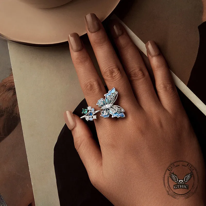 Gradient Butterfly Four-pointed Star Copper Open Ring sold by GTHIC product image thumbnail 3