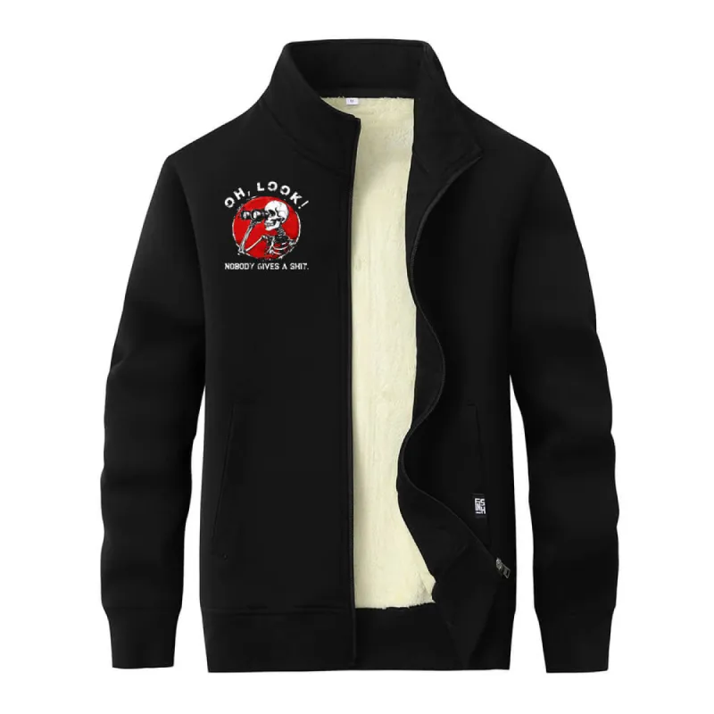 Multicolor Oh Look Skeleton Fleece Stand Collar Zip Cardigan sold by GTHIC