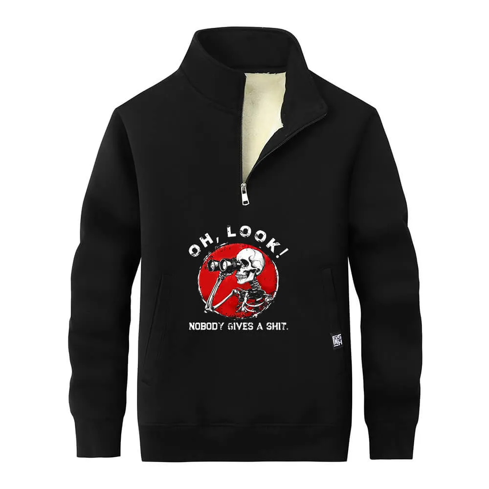 Multicolor Oh Look Skeleton Stand Collar Zip Fleece Sweatshirt sold by GTHIC