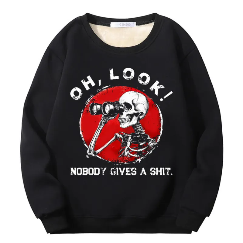 Multicolor Oh Look Skeleton Crew Collar Fleece Sweatshirt sold by GTHIC