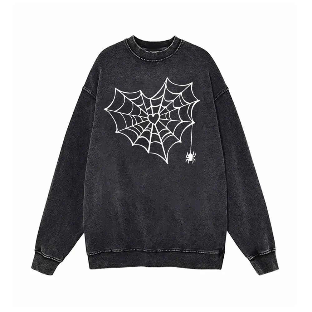 Heart Spiderweb Pattern Vintage Washed Sweatshirt sold by GTHIC