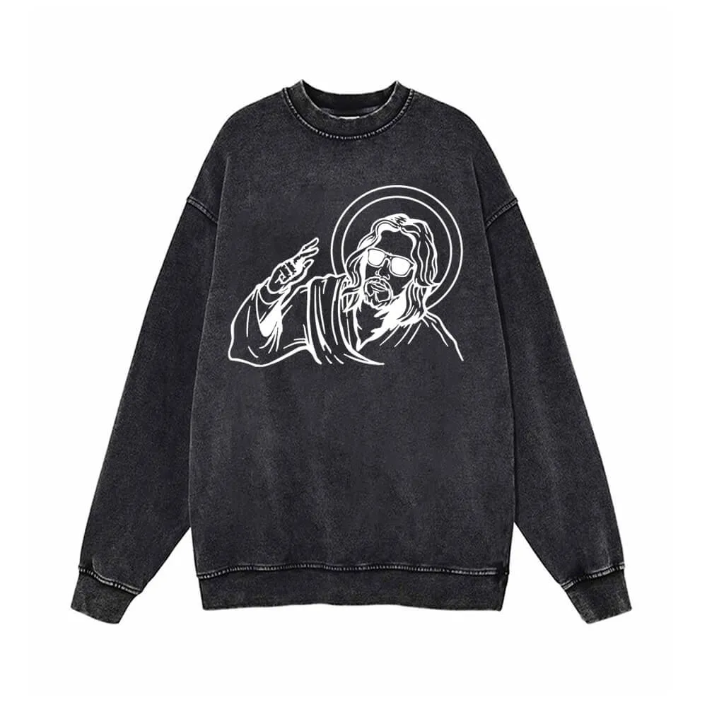 Jesus Wearing Sunglasses Vintage Washed Sweatshirt sold by GTHIC