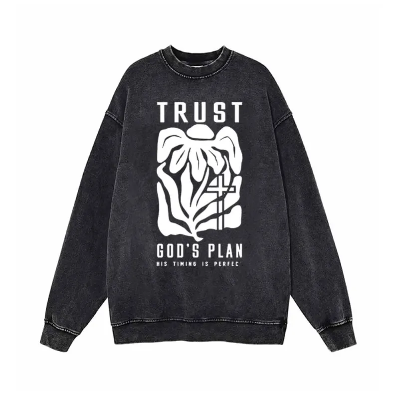Trust God’s Plan Floral Cross Vintage Washed Sweatshirt sold by GTHIC