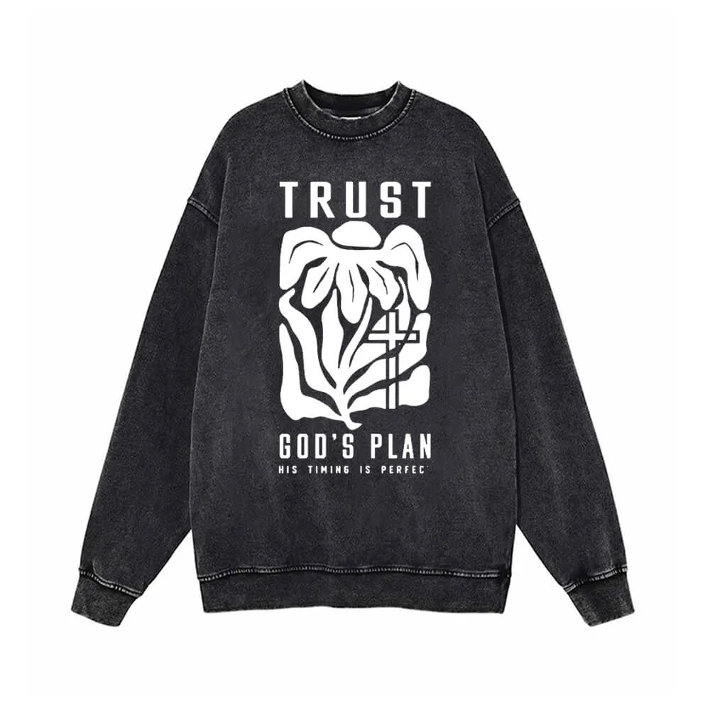 Trust God’s Plan Floral Cross Vintage Washed Sweatshirt sold by GTHIC