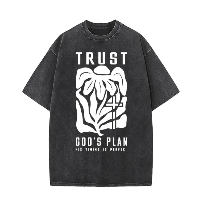Trust God’s Plan Floral Cross Vintage Washed T-shirt sold by GTHIC