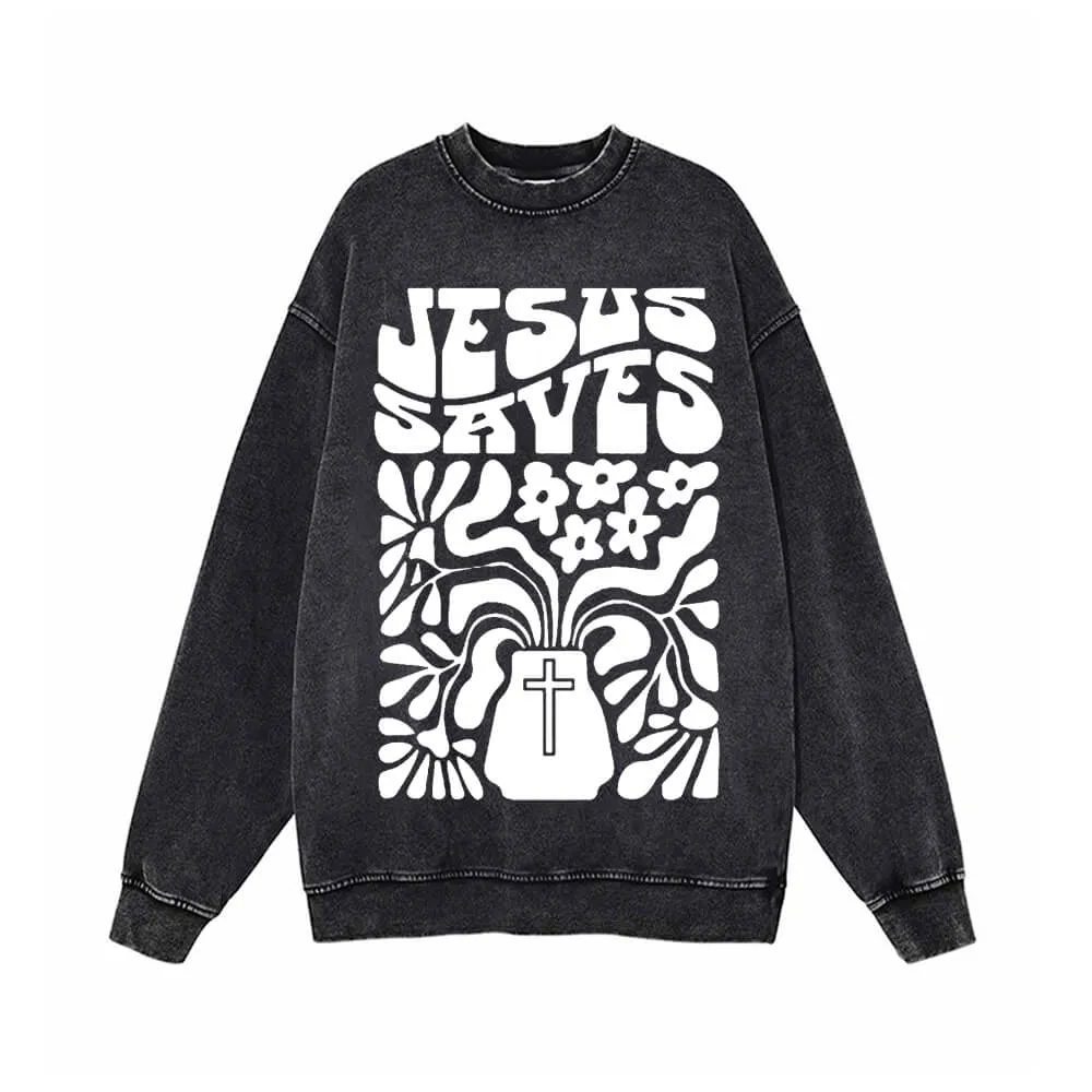 Jesus Saves Floral Cross Vintage Washed Sweatshirt sold by GTHIC