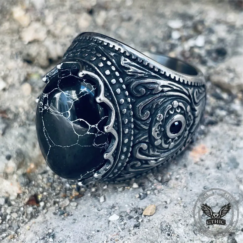 Cracked Black Turquoise Patterned Stainless Steel Ring sold by GTHIC product image thumbnail 3