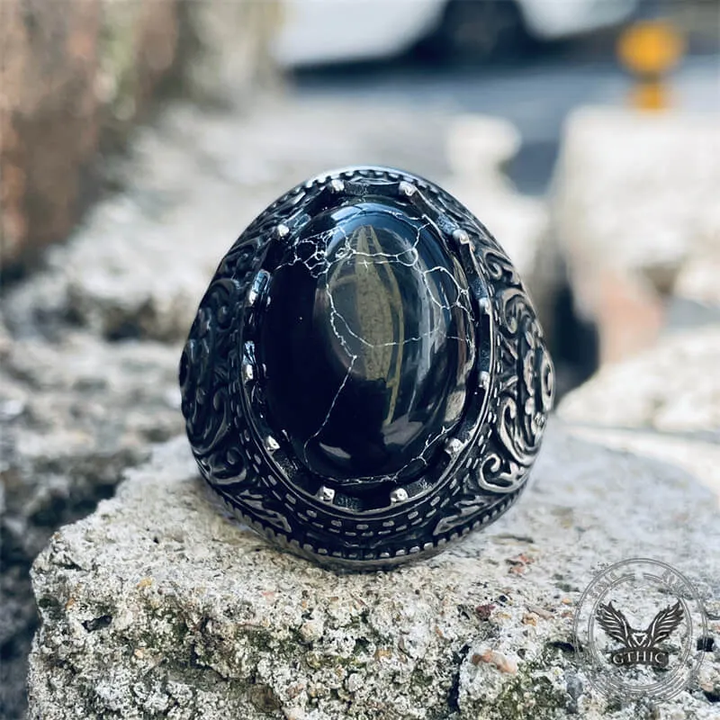 Cracked Black Turquoise Patterned Stainless Steel Ring sold by GTHIC product image thumbnail 2