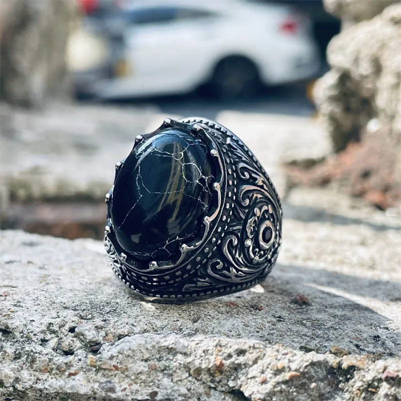 Cracked Black Turquoise Patterned Stainless Steel Ring sold by GTHIC