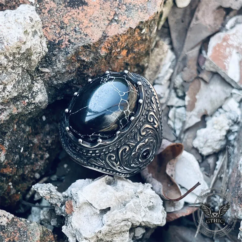 Cracked Black Turquoise Patterned Stainless Steel Ring sold by GTHIC product image thumbnail 4