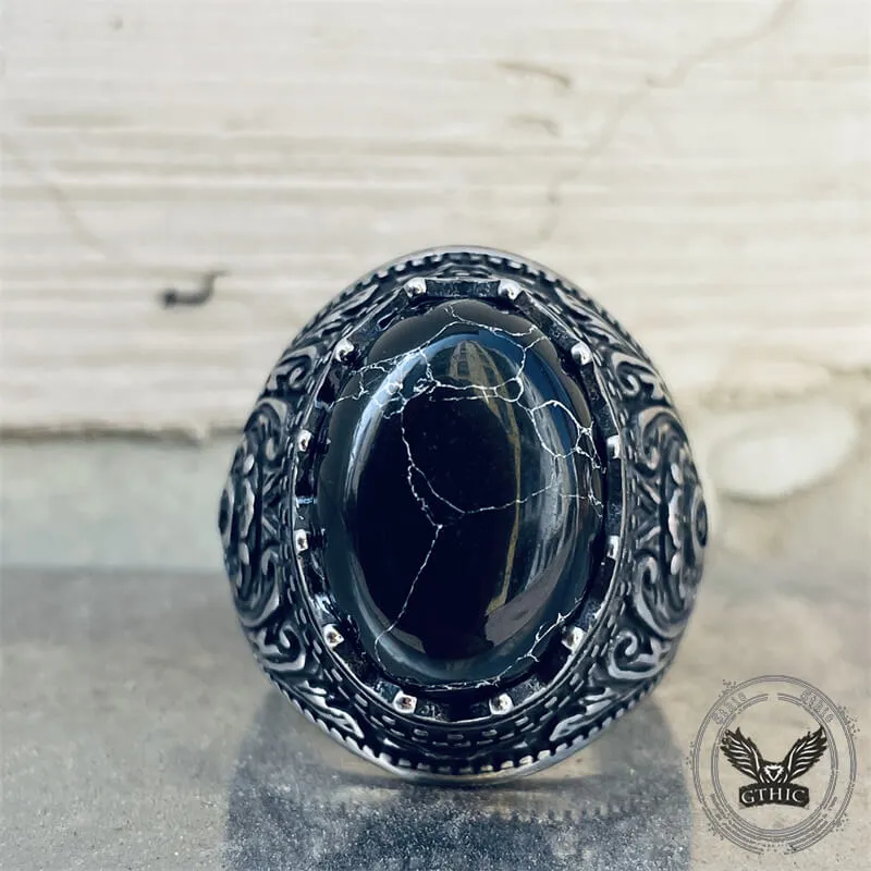 Cracked Black Turquoise Patterned Stainless Steel Ring sold by GTHIC product image thumbnail 5