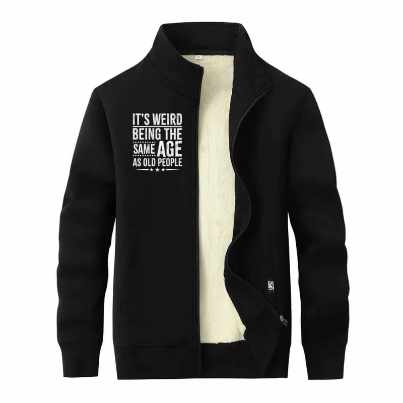 It's Weird Being Letters Stand Collar Zip Fleece Sherpa Cardigan sold by GTHIC