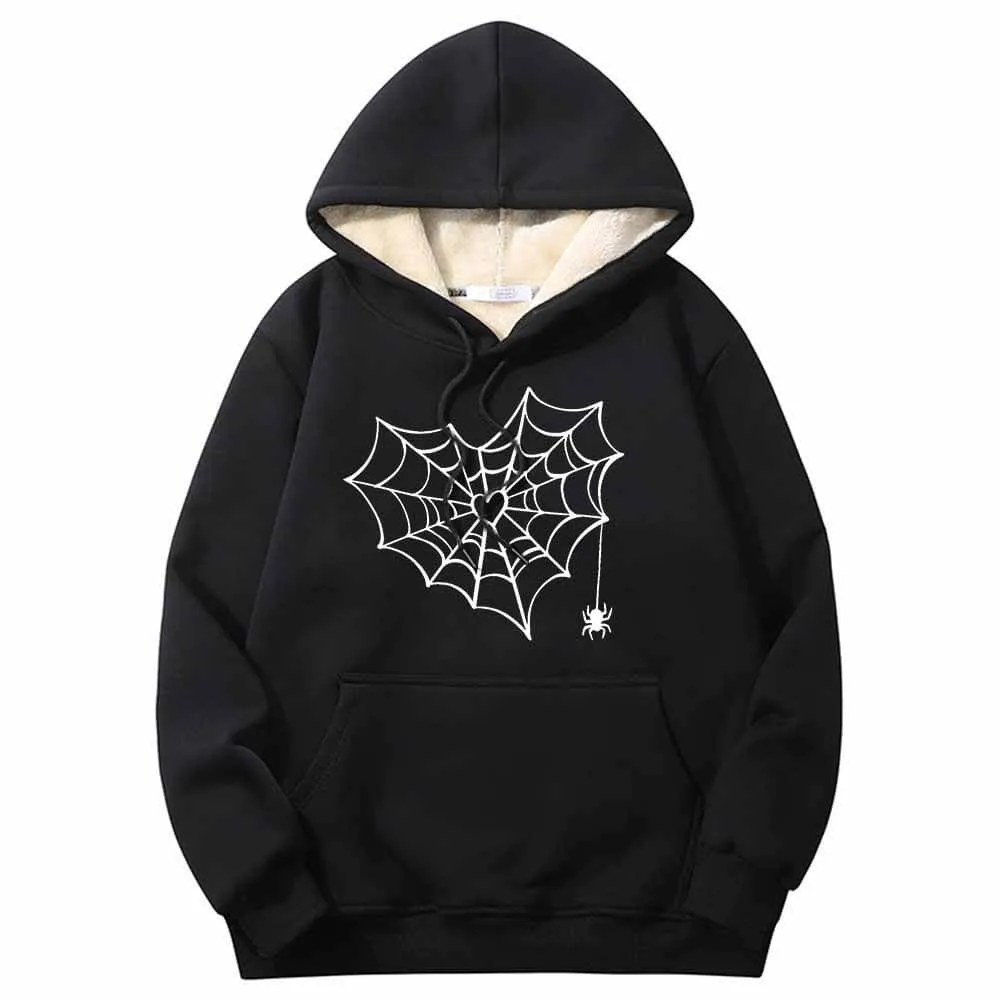 Heart Spiderweb Pattern Warm Fleece Sherpa Lined Hoodie sold by GTHIC